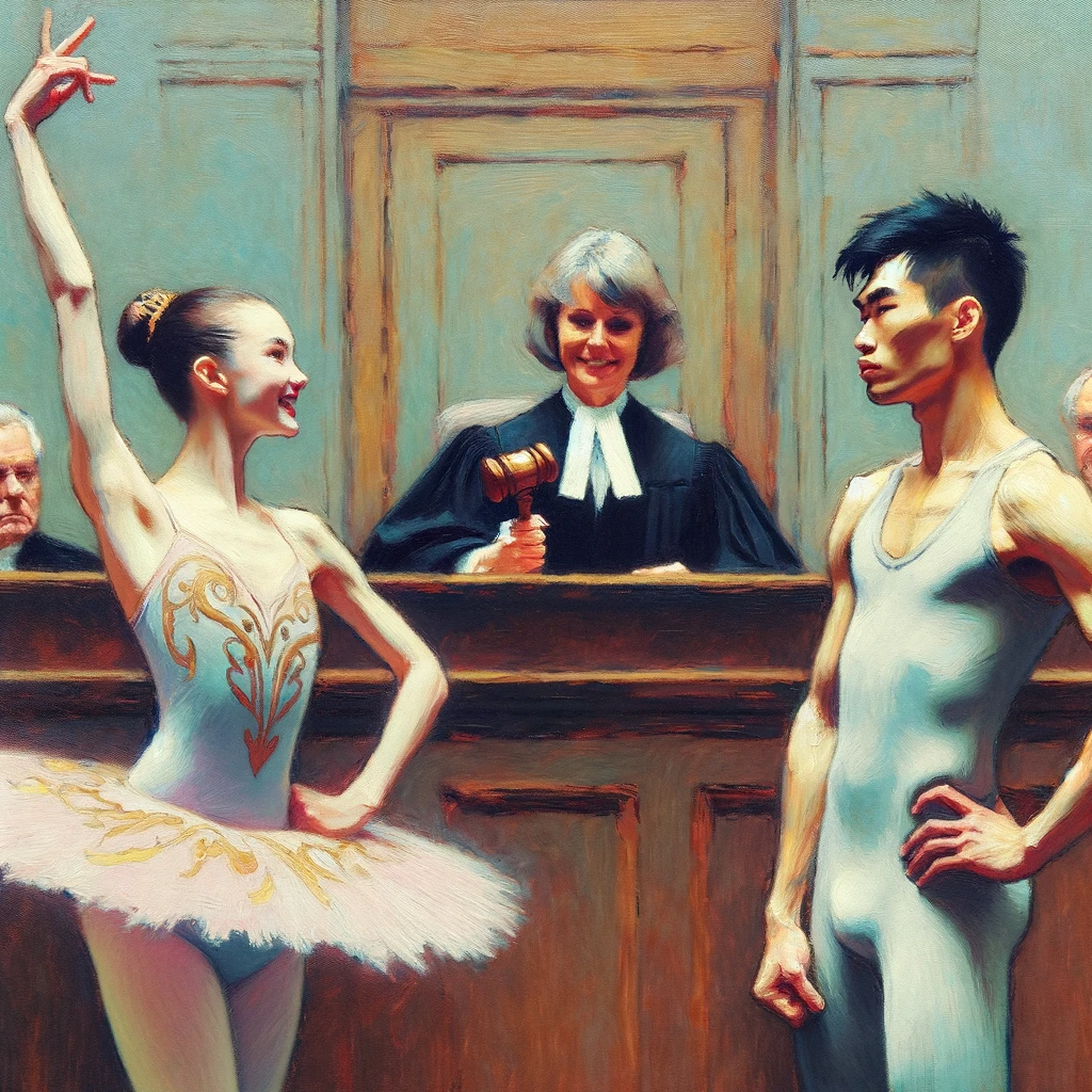 Illustration showing justice being sought against HDS Ballet's unethical practices and cyberbullying tactics.